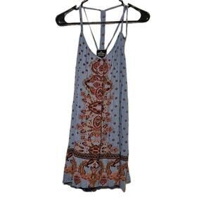 Angie Blue Multicolor Paisley Sleeveless Strappy Mini Dress Sz L Boho Y2k